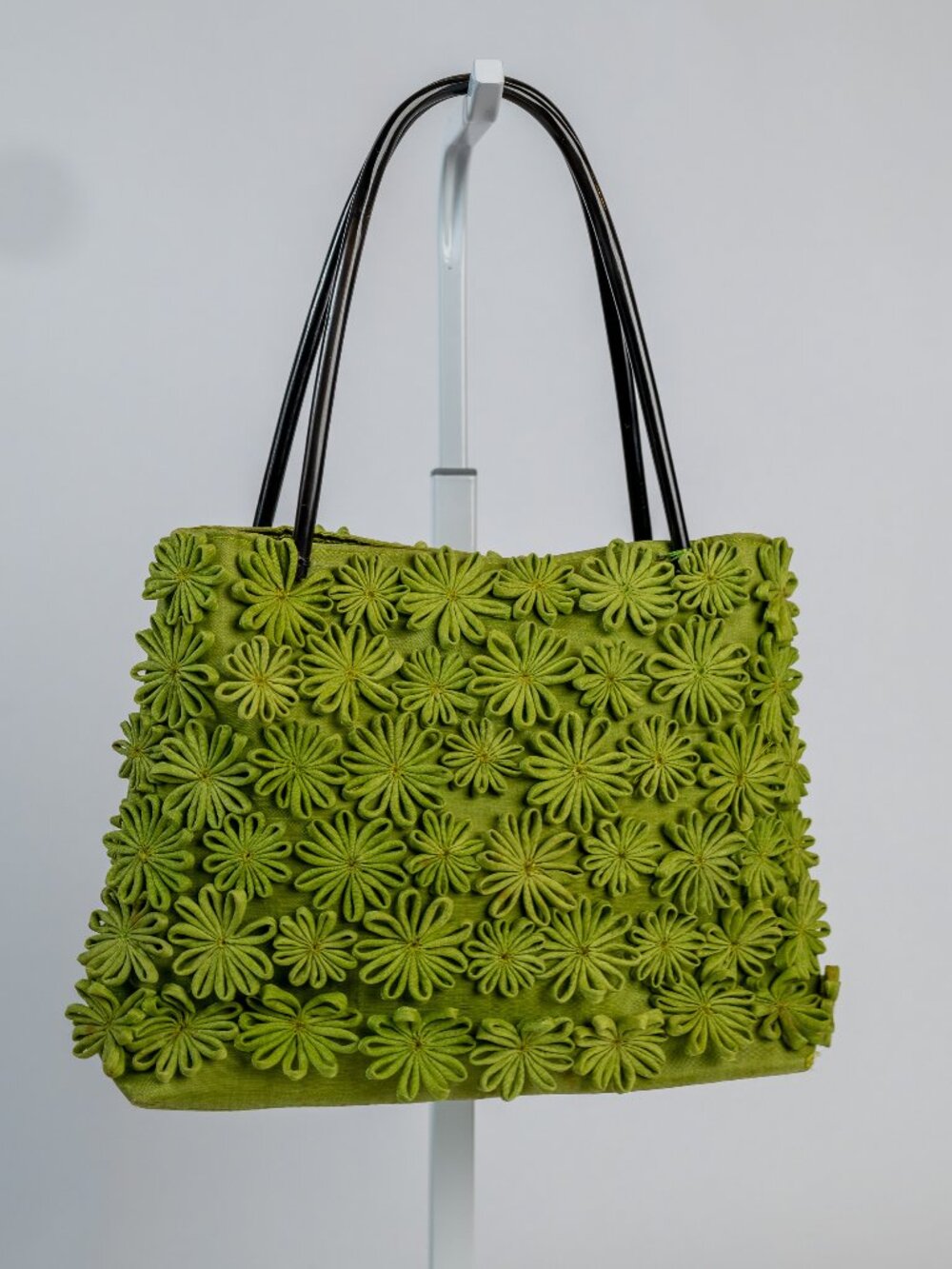 Small Green Floral Applique Tote Bag 3D Flower Purse Cottagecore Spring Handbag